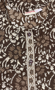 Brown Floral Full Open Pure Cotton Nighty. Pure Cotton | Laces and Frills - Laces and Frills