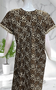Brown Floral Full Open Pure Cotton Nighty. Pure Cotton | Laces and Frills - Laces and Frills