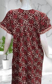 Maroon Floral Full Open Pure Cotton Nighty. Pure Cotton | Laces and Frills - Laces and Frills