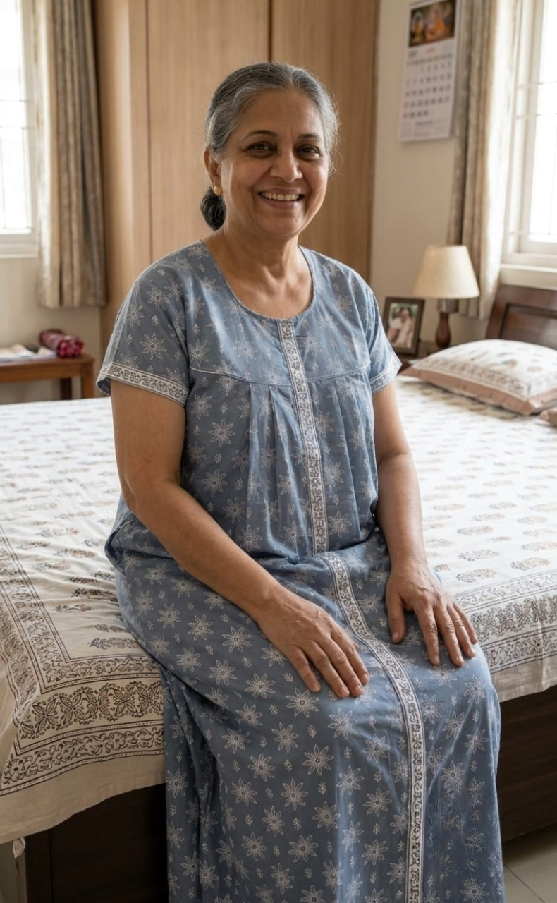 Light Blue Floral Full Open Pure Cotton Nighty. Pure Cotton | Laces and Frills