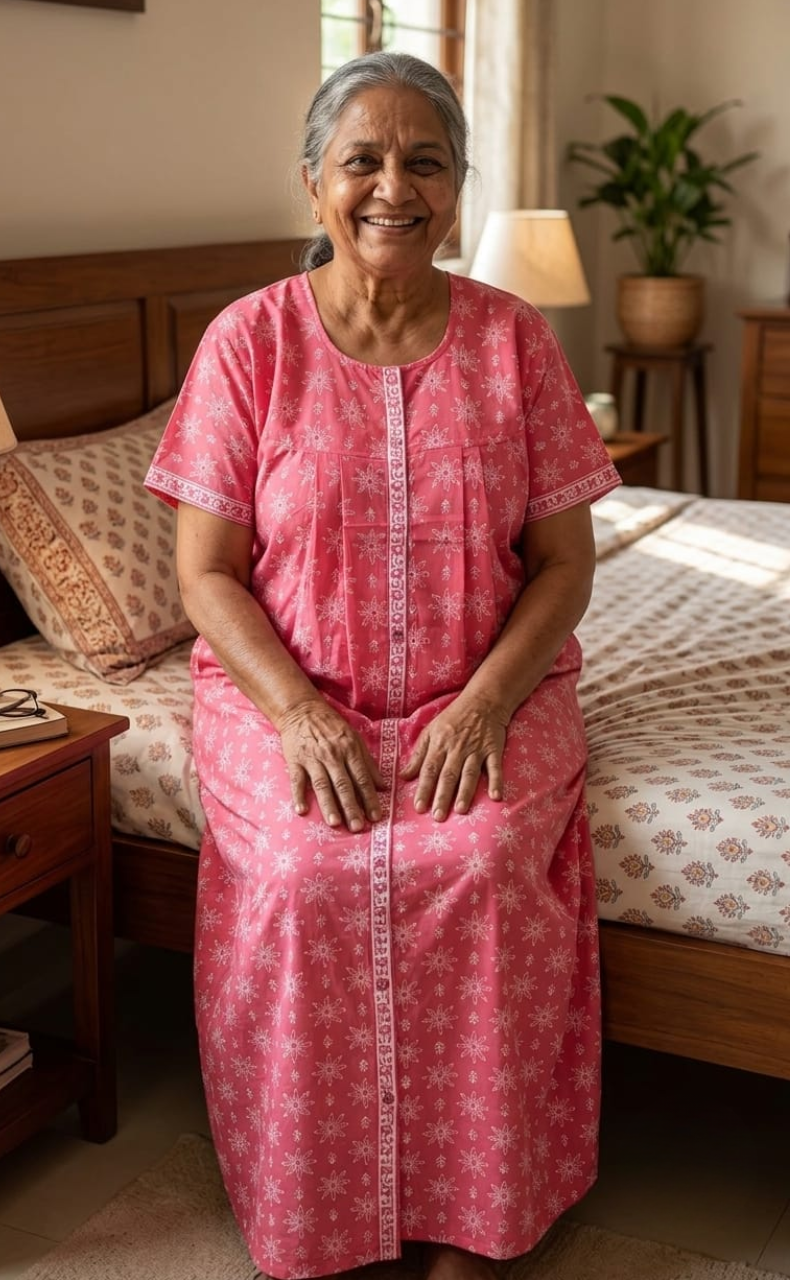 Pink Floral Full Open Pure Cotton Nighty. Pure Cotton | Laces and Frills