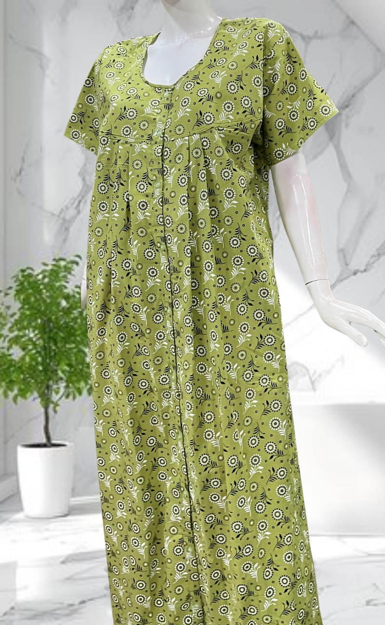Lime Green Garden Full Open Pure Cotton Nighty. Pure Cotton | Laces and Frills