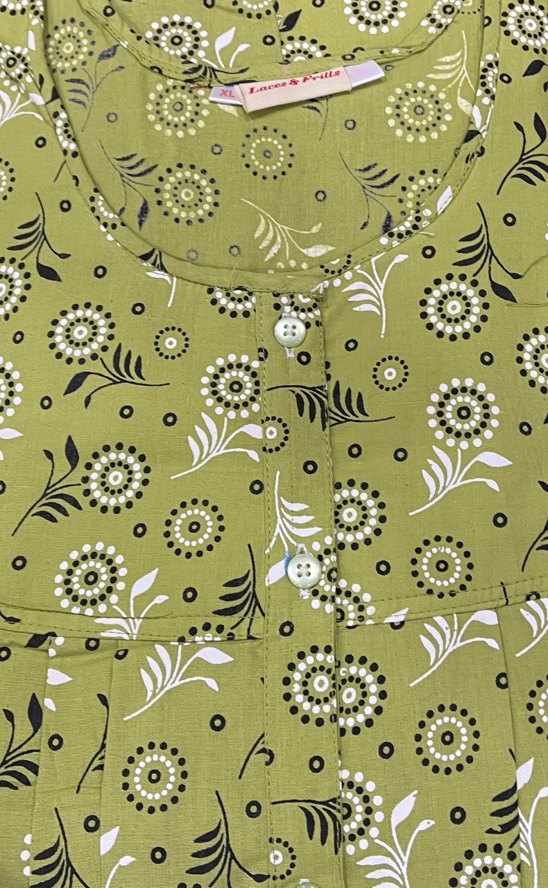 Lime Green Garden Full Open Pure Cotton Nighty. Pure Cotton | Laces and Frills