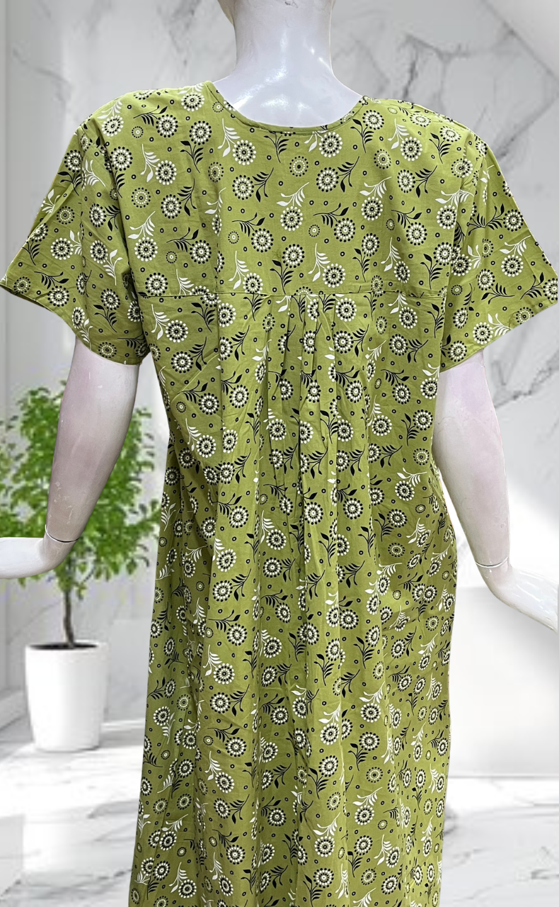 Lime Green Garden Full Open Pure Cotton Nighty. Pure Cotton | Laces and Frills