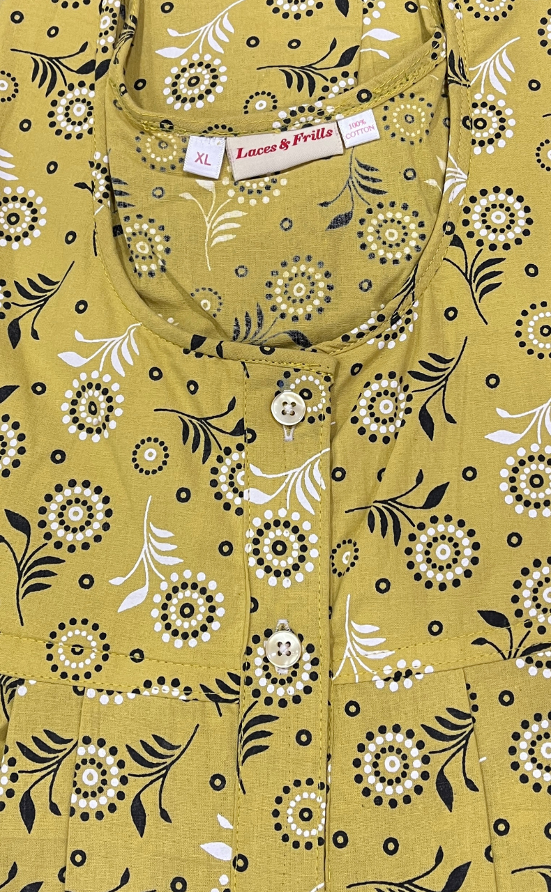 Yellow Garden Full Open Pure Cotton Nighty. Pure Cotton | Laces and Frills