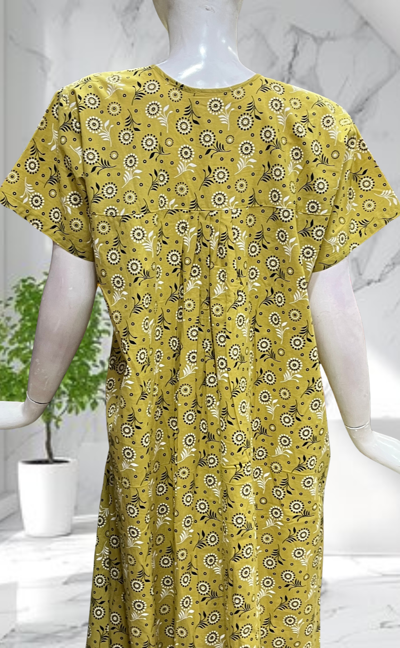 Yellow Garden Full Open Pure Cotton Nighty. Pure Cotton | Laces and Frills