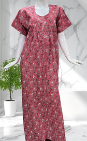 Pink Garden Full Open Pure Cotton Nighty. Pure Cotton | Laces and Frills - Laces and Frills