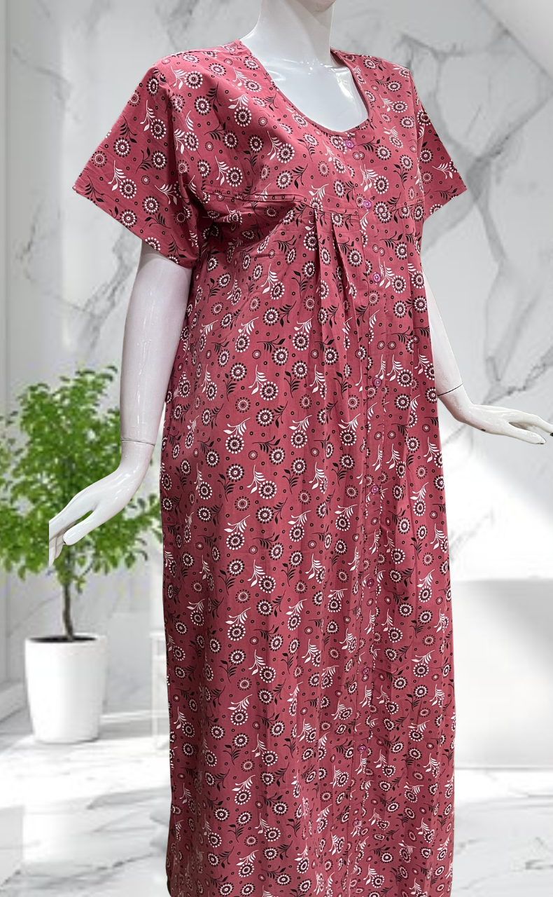 Pink Garden Full Open Pure Cotton Nighty. Pure Cotton | Laces and Frills - Laces and Frills