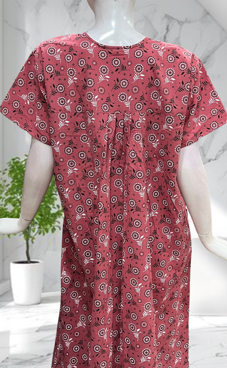 Pink Garden Full Open Pure Cotton Nighty. Pure Cotton | Laces and Frills - Laces and Frills