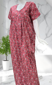 Pink Garden Full Open Pure Cotton Nighty. Pure Cotton | Laces and Frills - Laces and Frills