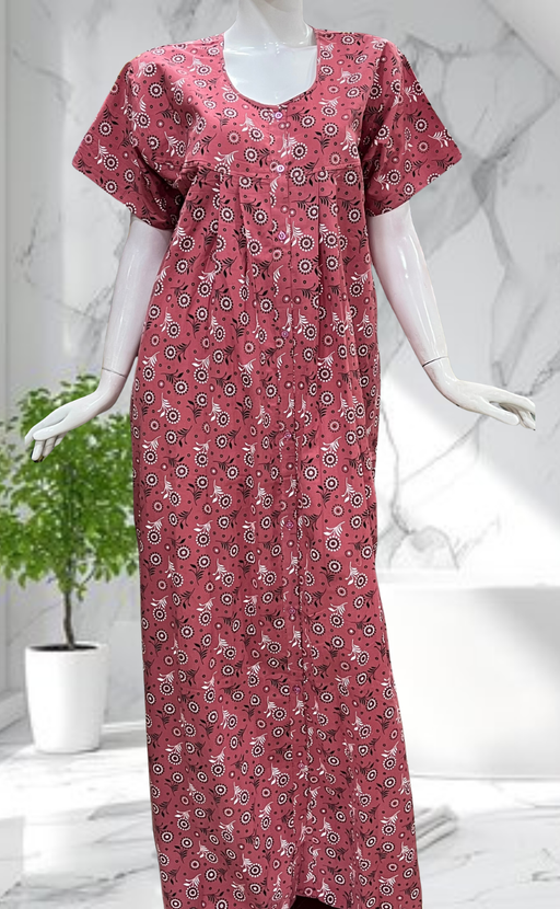 Pink Garden Full Open Pure Cotton Nighty. Pure Cotton | Laces and Frills - Laces and Frills
