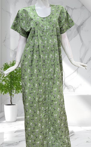 Pista Green Garden Full Open Pure Cotton Nighty. Pure Cotton | Laces and Frills - Laces and Frills
