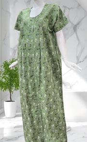 Pista Green Garden Full Open Pure Cotton Nighty. Pure Cotton | Laces and Frills - Laces and Frills