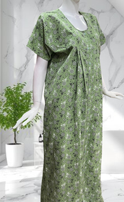 Pista Green Garden Full Open Pure Cotton Nighty. Pure Cotton | Laces and Frills - Laces and Frills