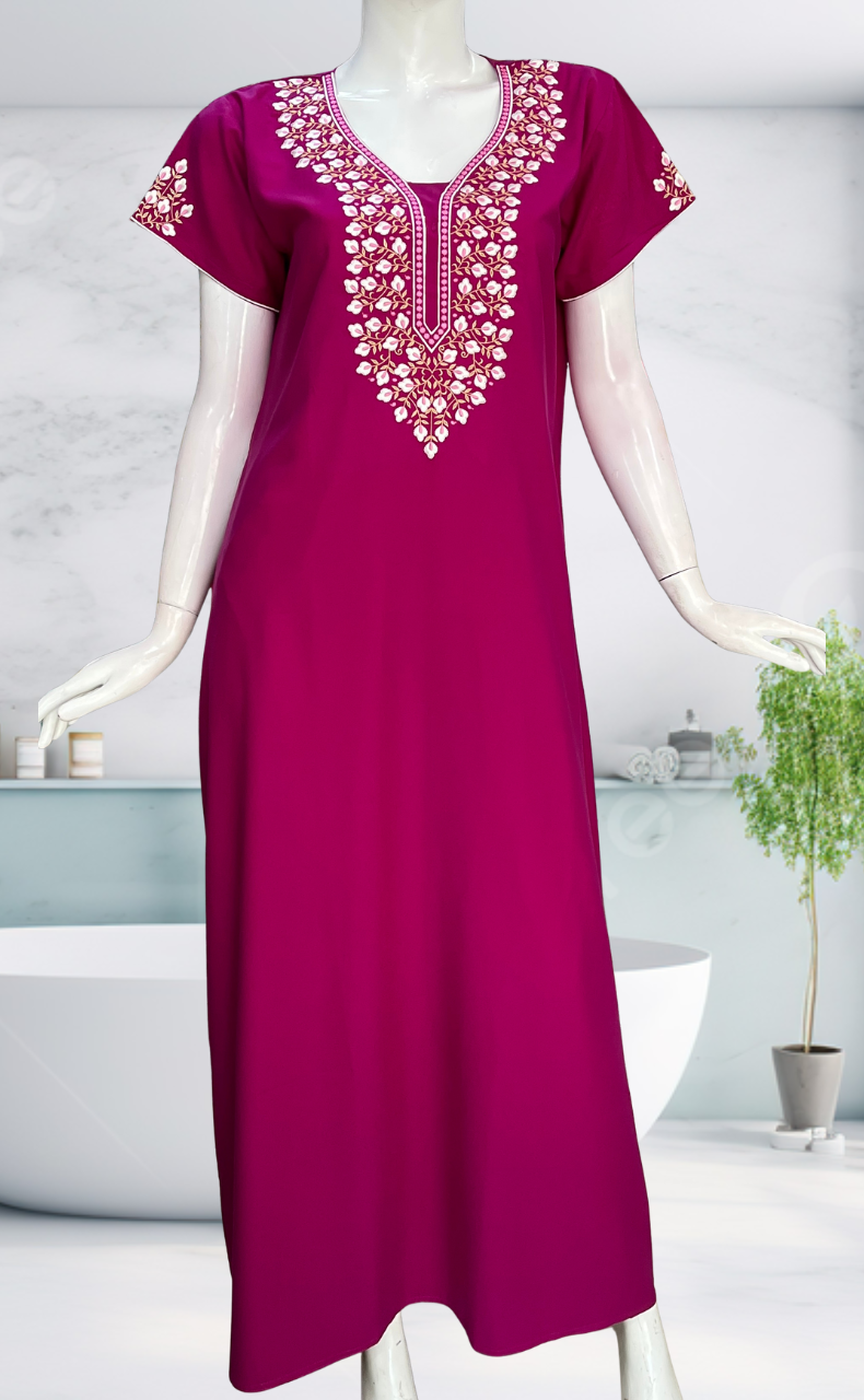 Pink Embroidery Soft Cotton Nighty. Soft Breathable Fabric | Laces and Frills - Laces and Frills