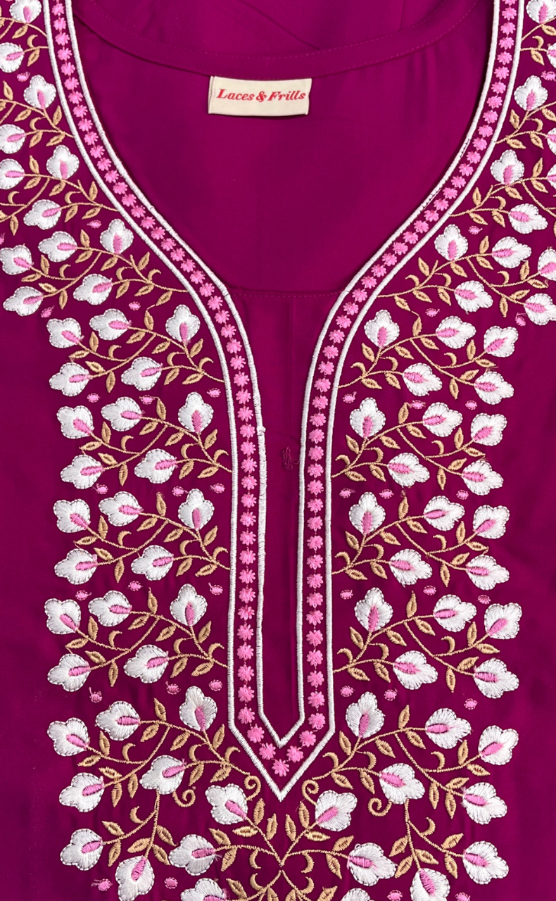 Pink Embroidery Soft Cotton Nighty. Soft Breathable Fabric | Laces and Frills - Laces and Frills