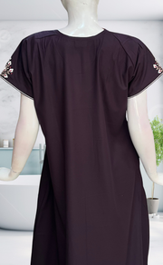 Dark Violet Embroidery Soft Cotton Nighty. Soft Breathable Fabric | Laces and Frills - Laces and Frills