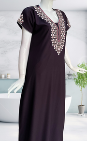 Dark Violet Embroidery Soft Cotton Nighty. Soft Breathable Fabric | Laces and Frills - Laces and Frills