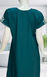 Teal Blue Embroidery Soft Cotton Nighty. Soft Breathable Fabric | Laces and Frills - Laces and Frills