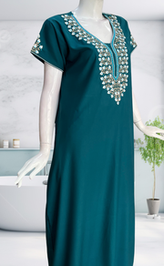 Teal Blue Embroidery Soft Cotton Nighty. Soft Breathable Fabric | Laces and Frills - Laces and Frills