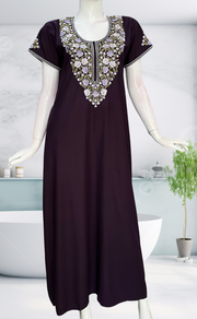 Dark Violet Embroidery Soft Cotton Nighty. Soft Breathable Fabric | Laces and Frills - Laces and Frills