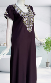 Dark Violet Embroidery Soft Cotton Nighty. Soft Breathable Fabric | Laces and Frills - Laces and Frills