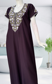 Dark Violet Embroidery Soft Cotton Nighty. Soft Breathable Fabric | Laces and Frills - Laces and Frills