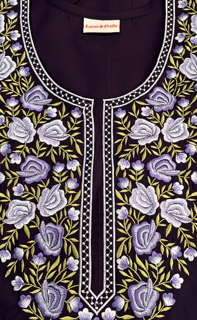 Dark Violet Embroidery Soft Cotton Nighty. Soft Breathable Fabric | Laces and Frills - Laces and Frills