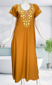 Mustard Embroidery Soft Cotton Nighty. Soft Breathable Fabric | Laces and Frills - Laces and Frills