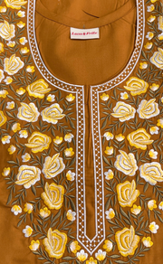 Mustard Embroidery Soft Cotton Nighty. Soft Breathable Fabric | Laces and Frills - Laces and Frills