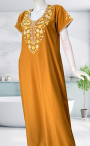 Mustard Embroidery Soft Cotton Nighty. Soft Breathable Fabric | Laces and Frills - Laces and Frills