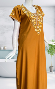 Mustard Embroidery Soft Cotton Nighty. Soft Breathable Fabric | Laces and Frills - Laces and Frills