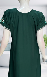 Bottle Green Embroidery Soft Cotton Nighty. Soft Breathable Fabric | Laces and Frills - Laces and Frills