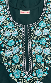 Bottle Green Embroidery Soft Cotton Nighty. Soft Breathable Fabric | Laces and Frills - Laces and Frills