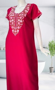 Rani Pink Embroidery Soft Cotton Nighty. Soft Breathable Fabric | Laces and Frills - Laces and Frills