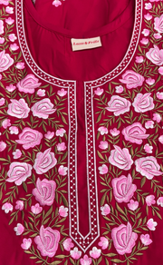 Rani Pink Embroidery Soft Cotton Nighty. Soft Breathable Fabric | Laces and Frills - Laces and Frills