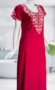 Rani Pink Embroidery Soft Cotton Nighty. Soft Breathable Fabric | Laces and Frills - Laces and Frills