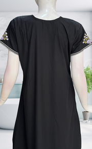 Black Embroidery Soft Cotton Nighty. Soft Breathable Fabric | Laces and Frills - Laces and Frills