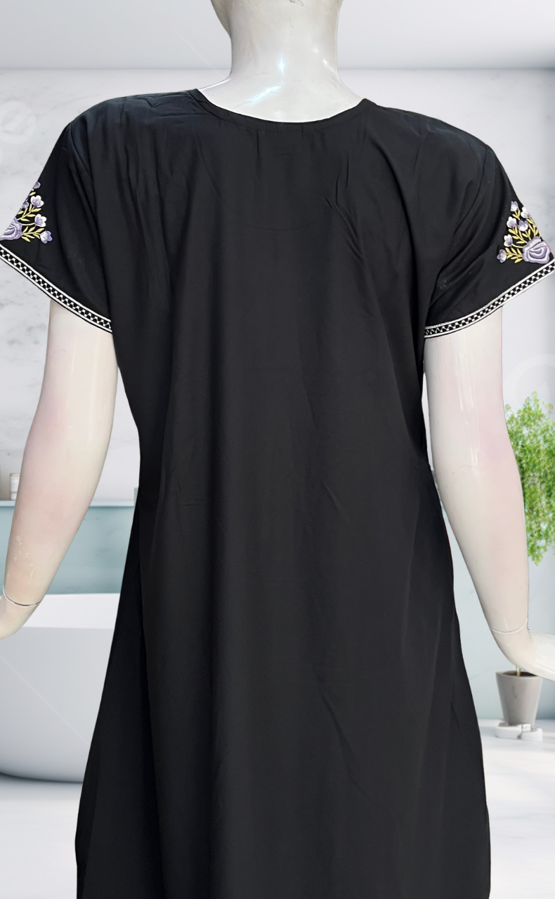 Black Embroidery Soft Cotton Nighty. Soft Breathable Fabric | Laces and Frills - Laces and Frills