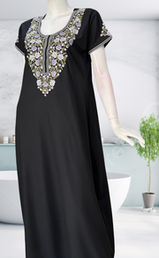 Black Embroidery Soft Cotton Nighty. Soft Breathable Fabric | Laces and Frills - Laces and Frills