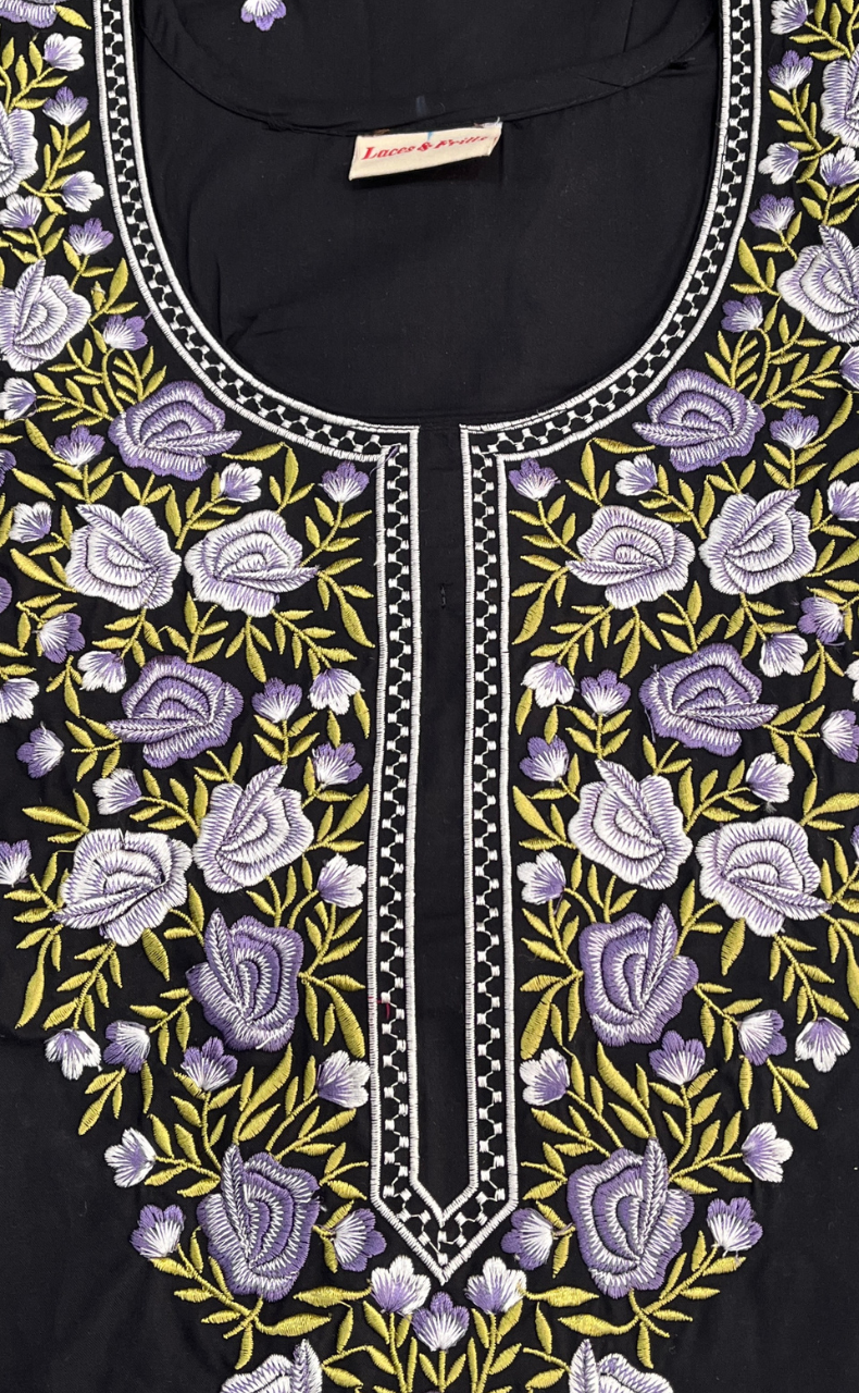 Black Embroidery Soft Cotton Nighty. Soft Breathable Fabric | Laces and Frills - Laces and Frills