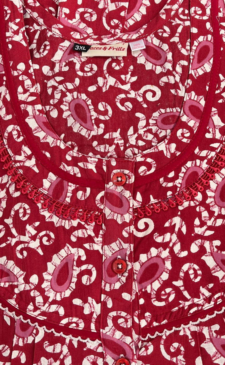 Maroon Paisley Print Pure Cotton Nighty. Pure Durable Cotton | Laces and Frills