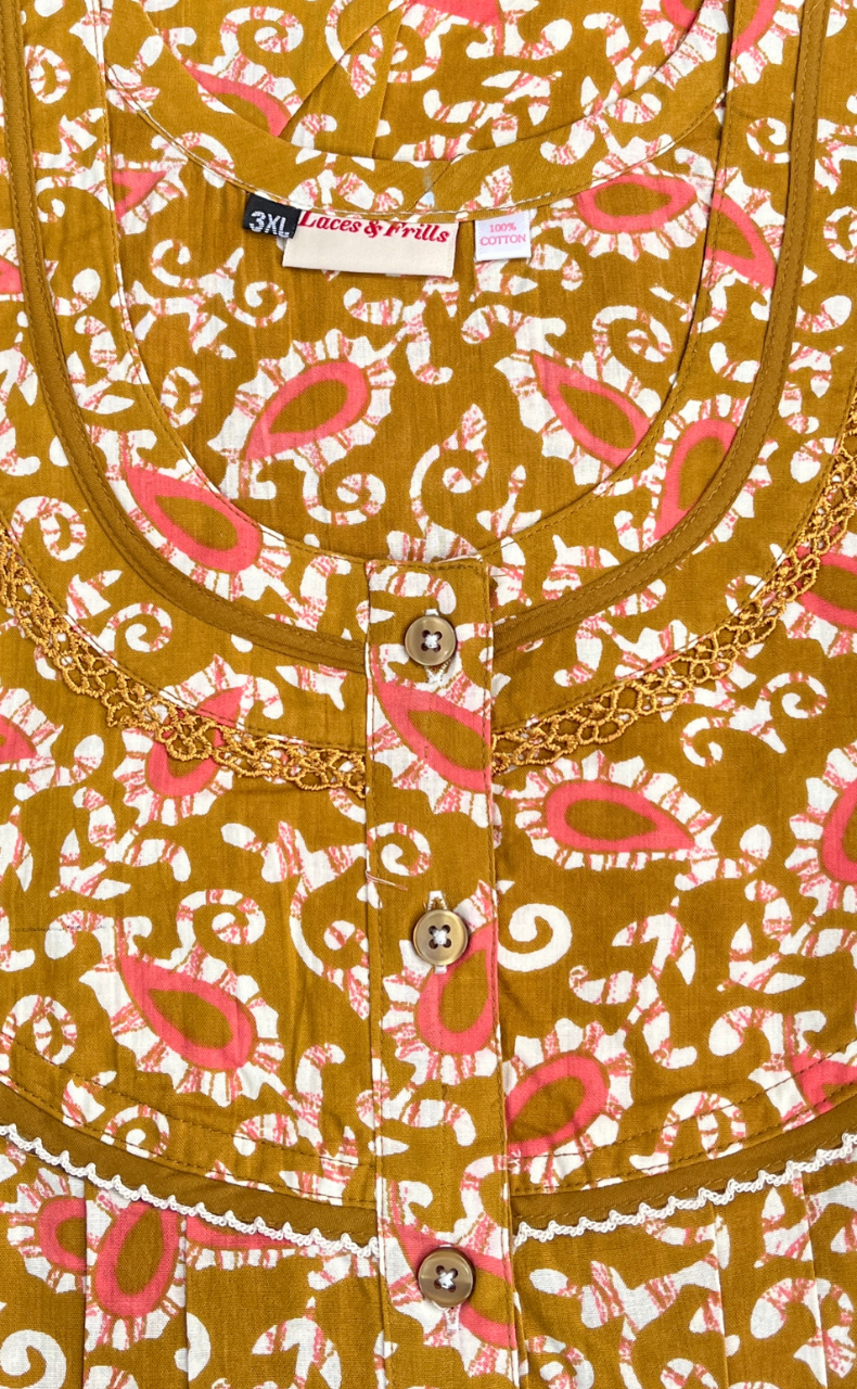 Mustard Paisley Print Pure Cotton Nighty. Pure Durable Cotton | Laces and Frills