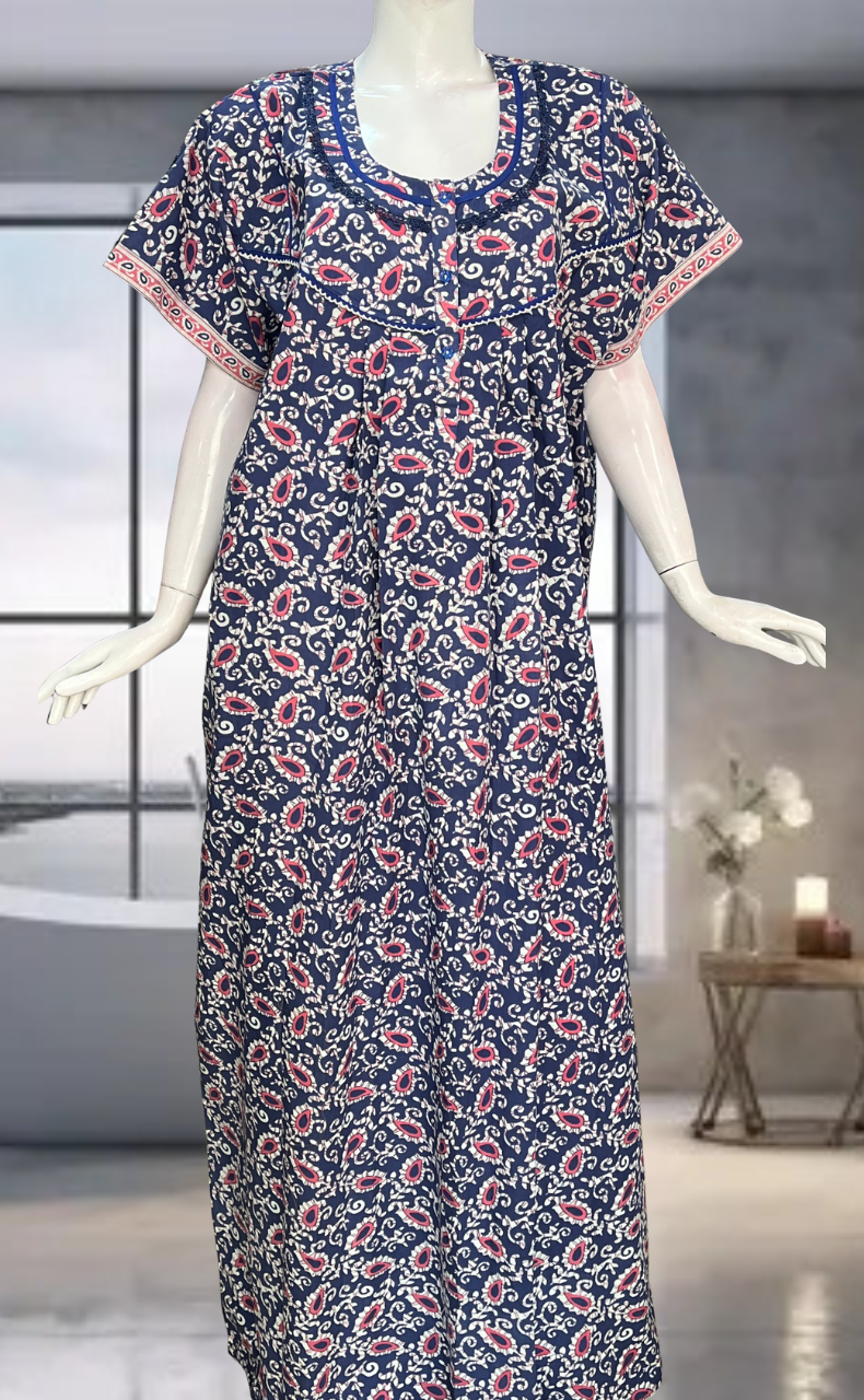 Blue Paisley Print Pure Cotton Nighty. Pure Durable Cotton | Laces and Frills