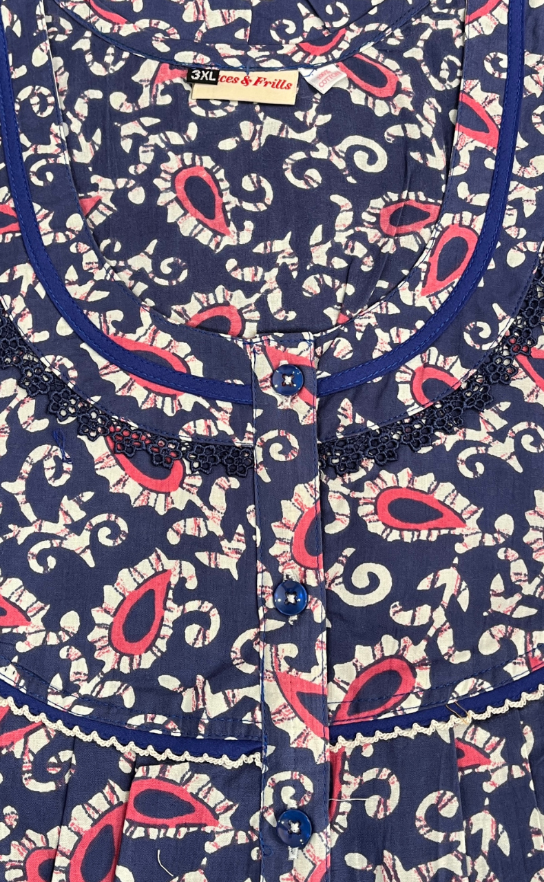 Blue Paisley Print Pure Cotton Nighty. Pure Durable Cotton | Laces and Frills