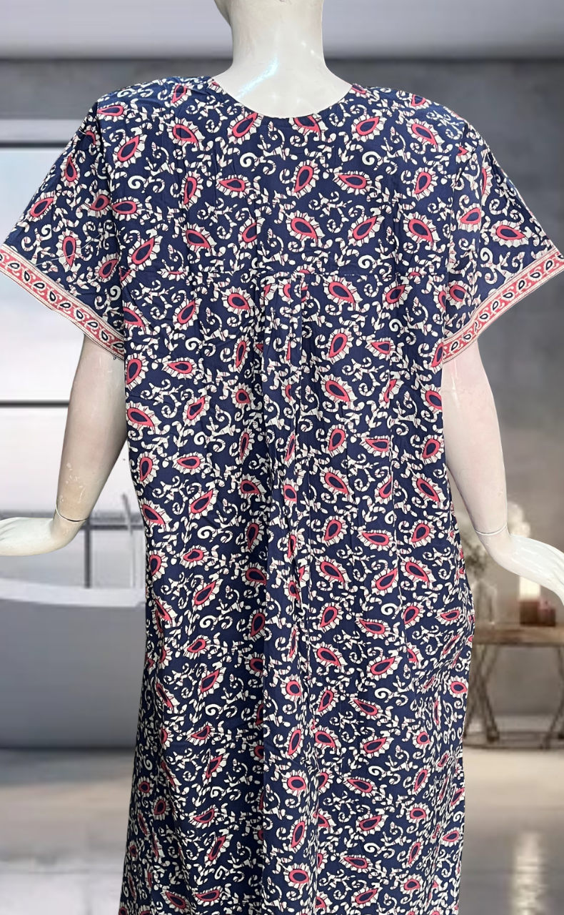 Blue Paisley Print Pure Cotton Nighty. Pure Durable Cotton | Laces and Frills