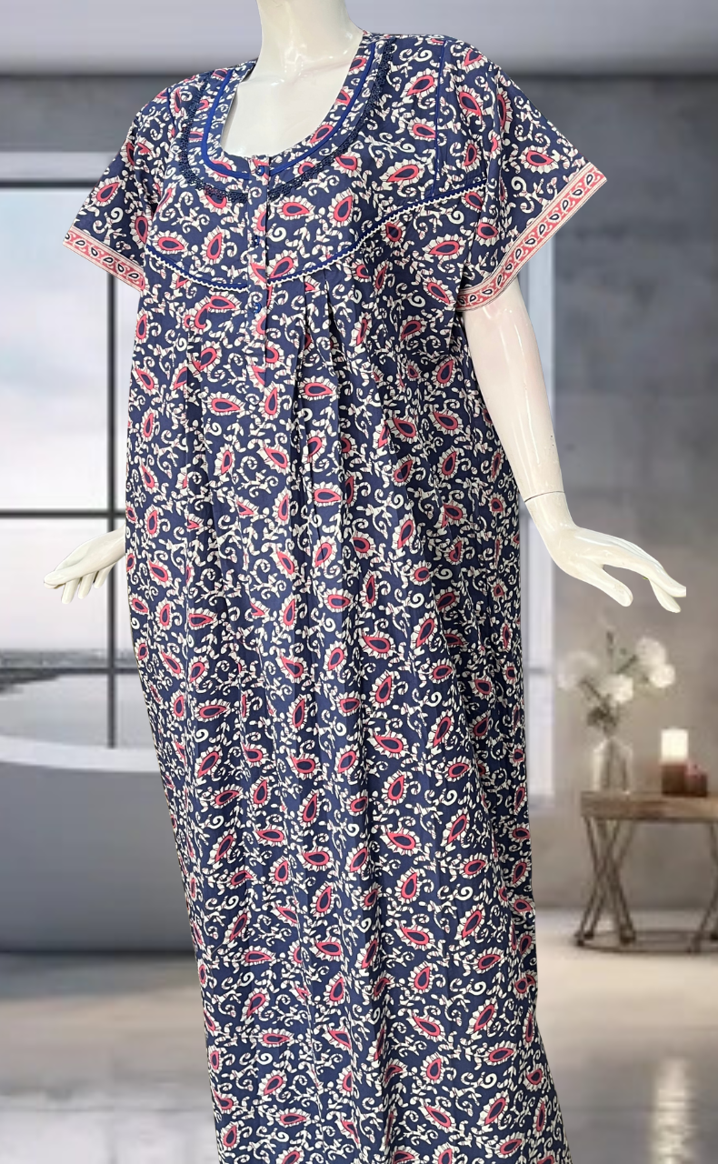 Blue Paisley Print Pure Cotton Nighty. Pure Durable Cotton | Laces and Frills