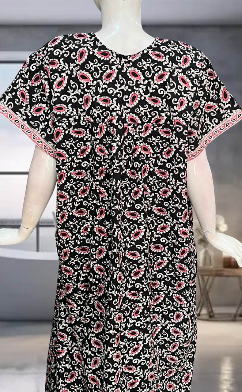 Black Paisley Print Pure Cotton Nighty. Pure Durable Cotton | Laces and Frills