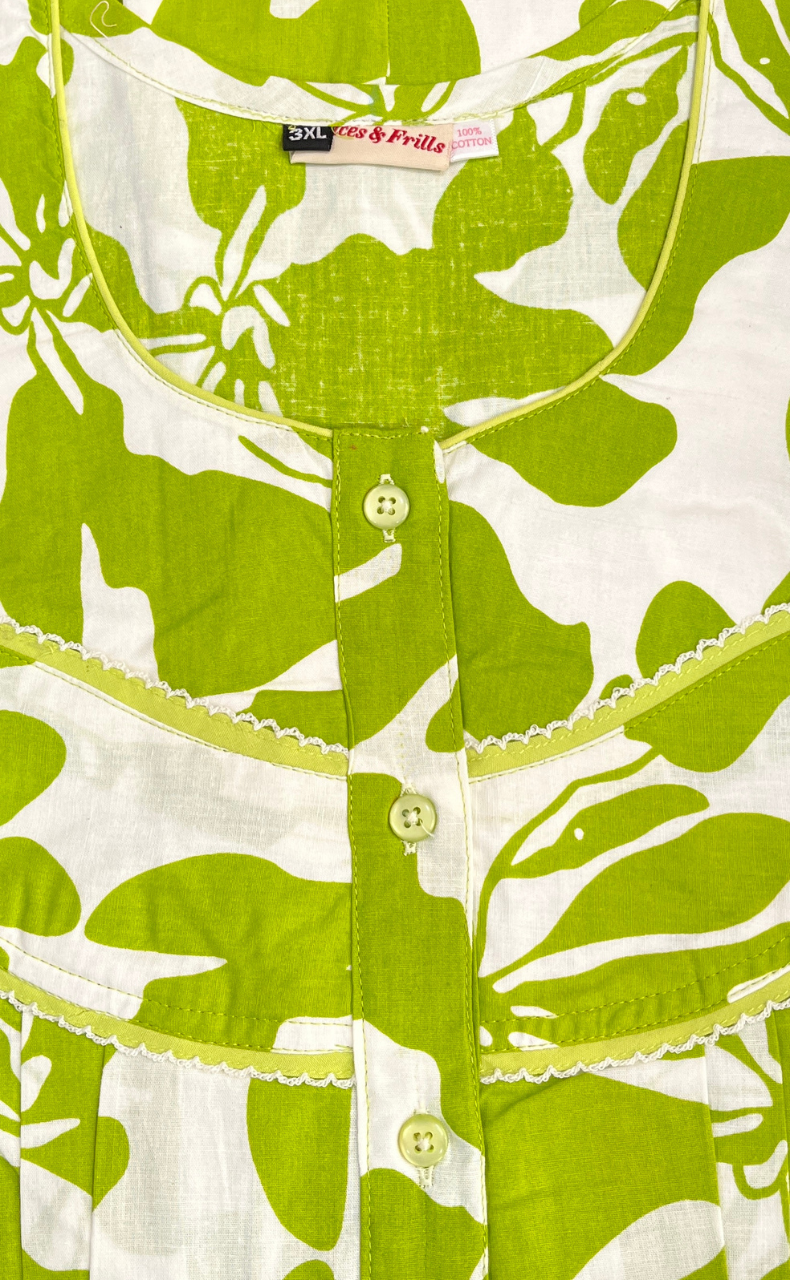 Green Floral Pure Cotton Nighty. Pure Durable Cotton | Laces and Frills