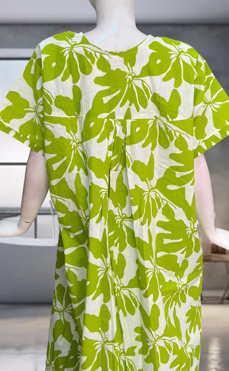 Green Floral Pure Cotton Nighty. Pure Durable Cotton | Laces and Frills